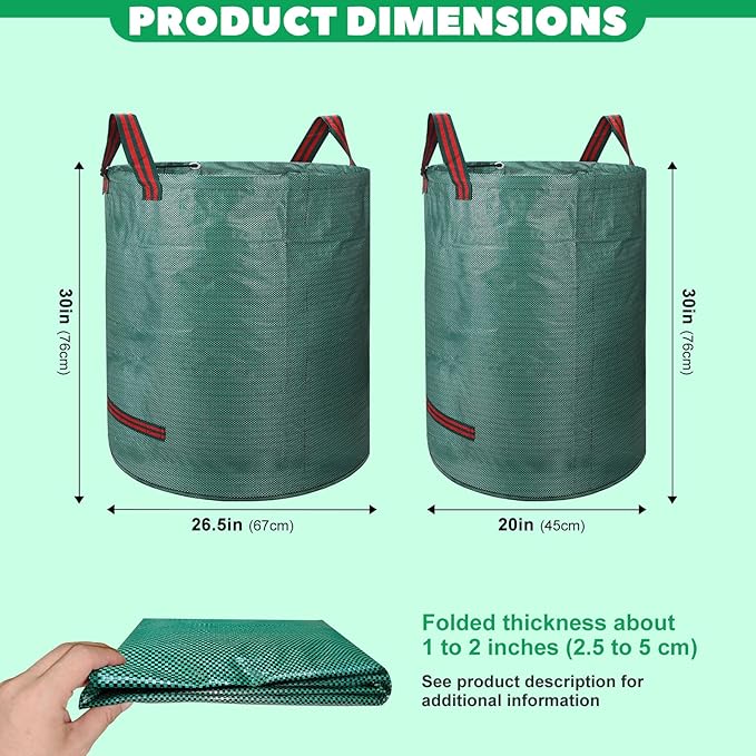 72 & 32 Gallon Reusable Yard Waste & Lawn and Leaf Bags with Handles - Tear Resistant PP Garden Trash Bags for Seasonal Cleanup, Patio, Lawn & Leaf Collection, Grass Clippings, Collapsible with Gloves