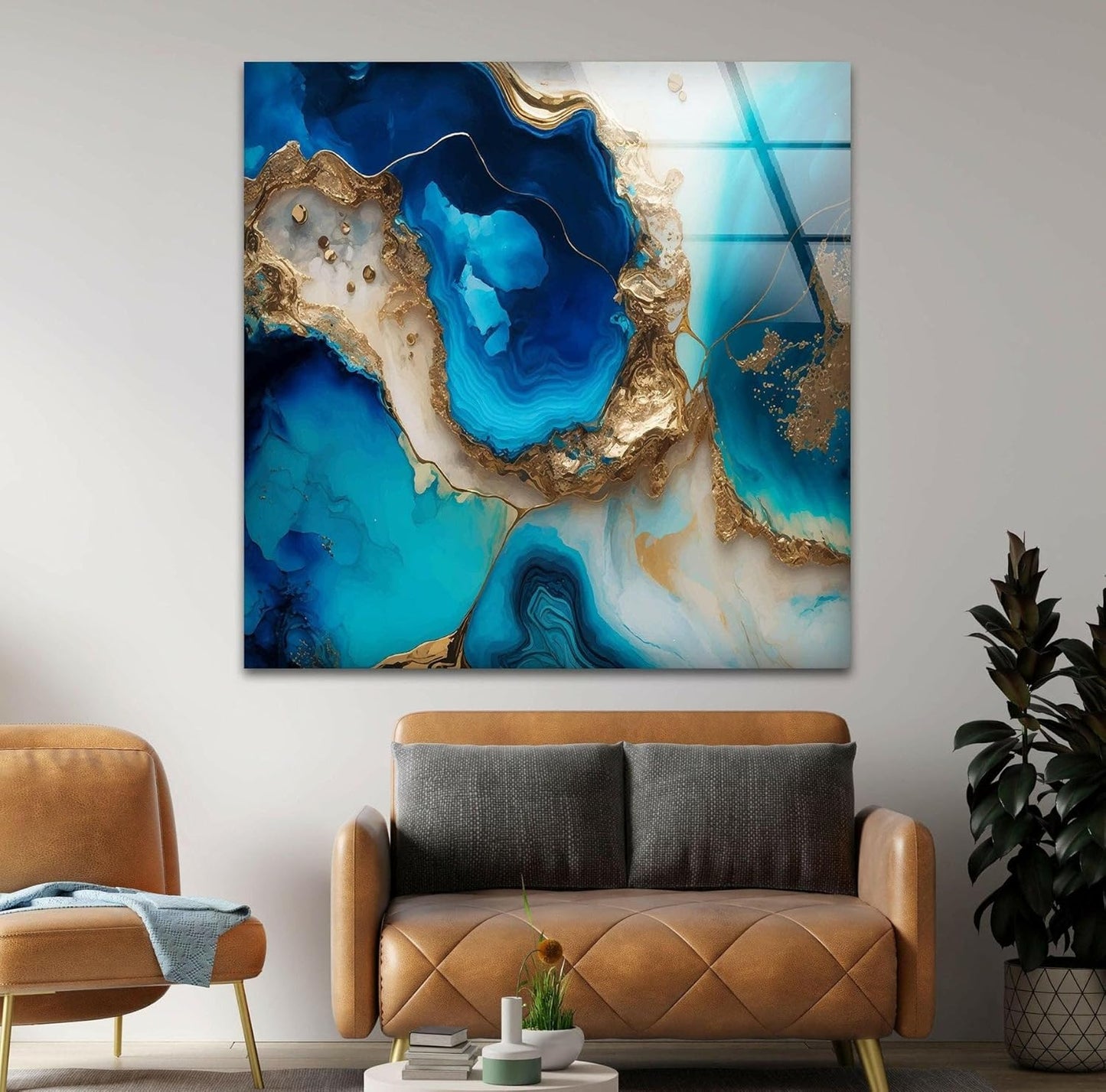 My Photostation.com 48Wx32H'' Blue Alcohol ink Glass Wall ArtTempered Glass Printing Wall Decor Large Wall Art Wall Hangings