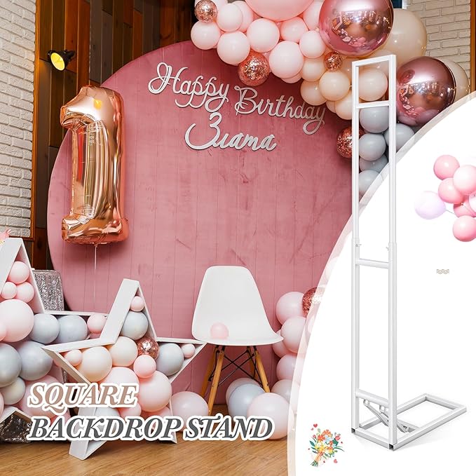 White Wedding Backdrop Stand Metal Balloon Arch Backdrop Stand with Foldable Base for Wedding Birthday Party Anniversary Decor, Adjustable Height(1-2m H) Installation Free(1 Pack)