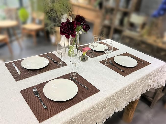 ANDSTAR Set of 8 Pcs Bamboo Placemats Sushi Rolling Mat Japanese Style Natural Anti-Slip Bamboo Placemats Washable Heat-Resistant Table Mats for Dining Room and Kitchen(Chocolate)