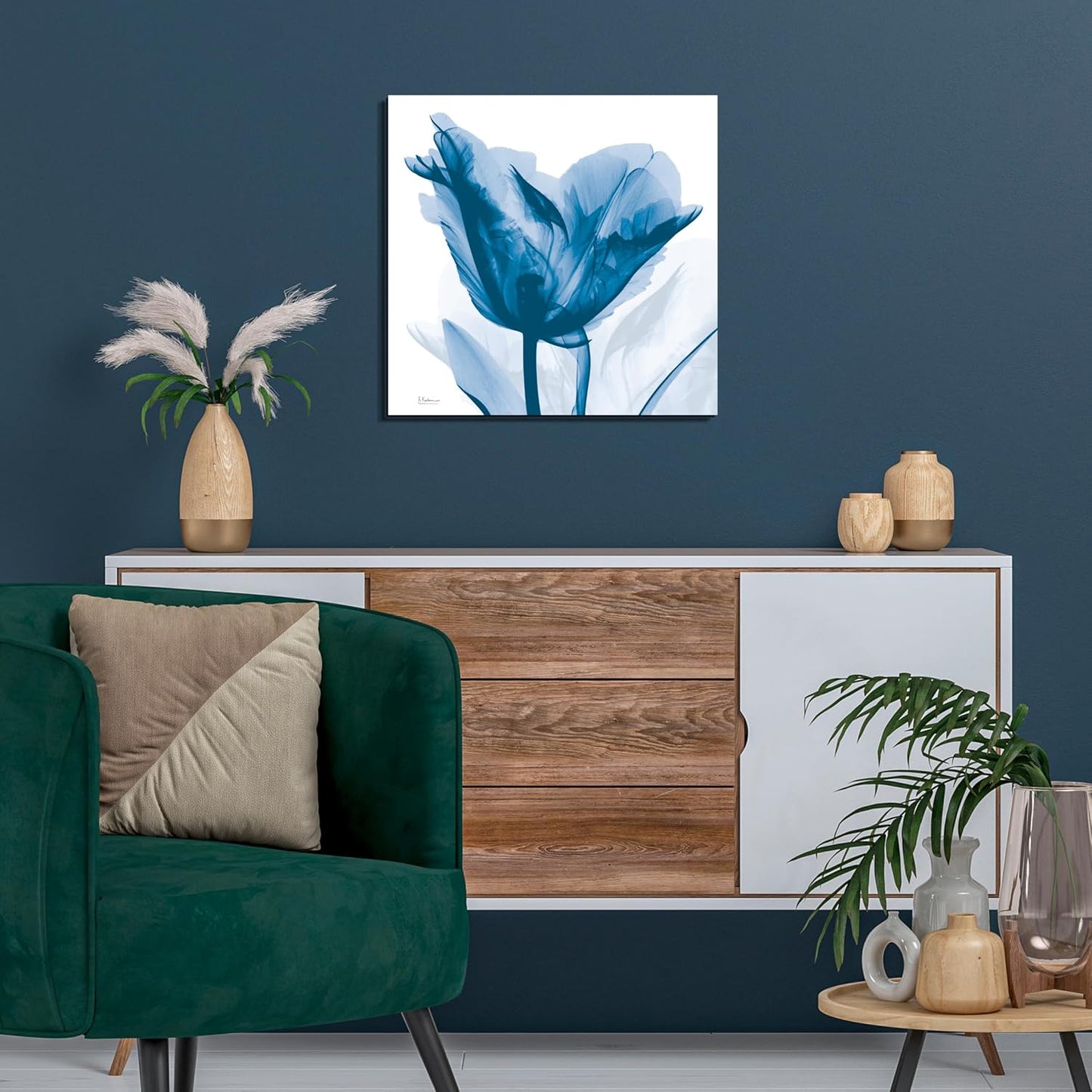 Empire Art Direct Frameless Free Floating Tempered Glass Panel Graphic Wall Art Ready to Hang, 24" x 24", Lusty Blue Tulip