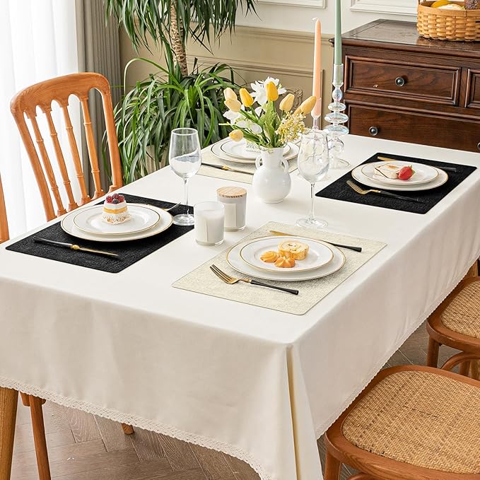 Romanstile Reversible Vinyl Placemats Set of 6, Faux Leather 100% Waterproof Oil-Proof Wipeable Place Mats, Heat Resistant Dual Sided Table Mats for Kitchen/Dining/Party (Black Beige, 12 x 17 Inch)