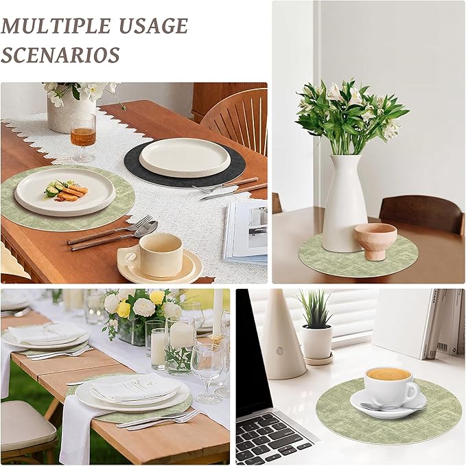 13" Round Placemats Set of 6, NCUE Dual-Sided Faux Leather Heat Resistant Table Mats, Waterproof Oilproof Washable Protective Table Placemats with Coaster, Wipeable Vinyl for Indoor & Outdoor Use