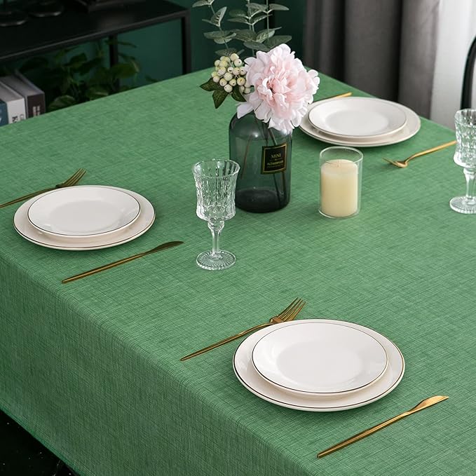 LIBERECOO Vinyl Tablecloth with Flannel Backing, Grass Green, Waterproof, Stain-Resistant, Easy-Clean Table Cover for Holiday, Dining, Kitchen, and Outdoor Use, 60" x 120" Rectangle