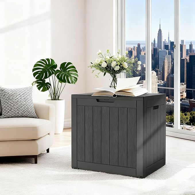 Mars Villa 31 Gallon Deck Box, Waterproof Weatherproof and UV Resistant Resin Storage Bin with Lockable Lid, Ideal for, Outdoor, Patio Furniture Cushions, Pool Supplies, Garden Tools, Black