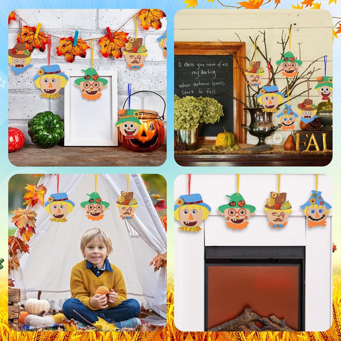 Fennoral 12 Pack Fall Craft for Kids Make You Own Scarecrow Foam Stickers DIY Arts and Crafts for Boys Girls Fall Art Activities Party Supply Autumn Thanksgiving Decoration