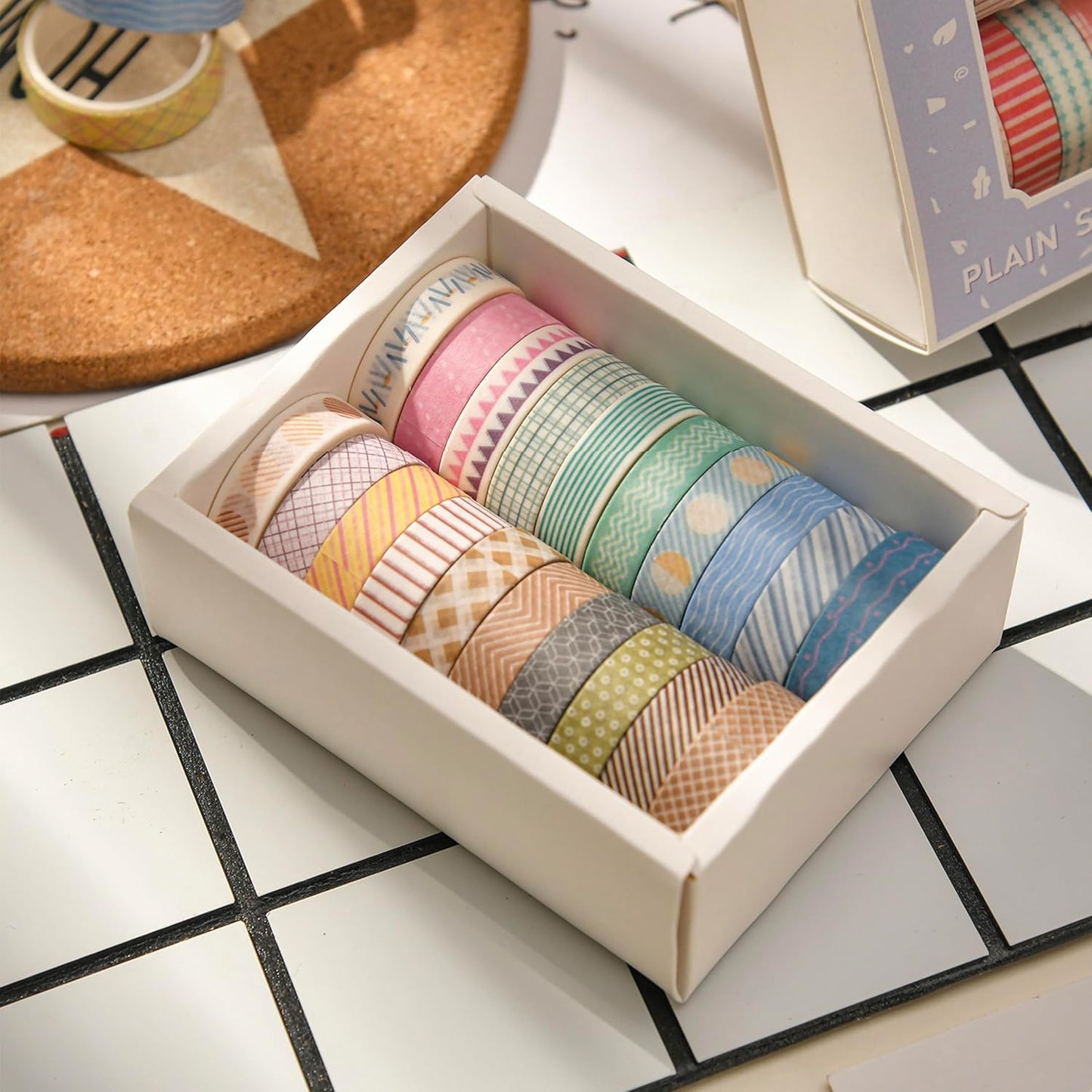 20 Rolls Basic Washi Tape Set Japanese Arts Adhesive Tapes Simple Patterns Decorative Masking Tape Sets for Craft, Kids, Scrapbook, DIY, Gift Wrapping (Style Two)
