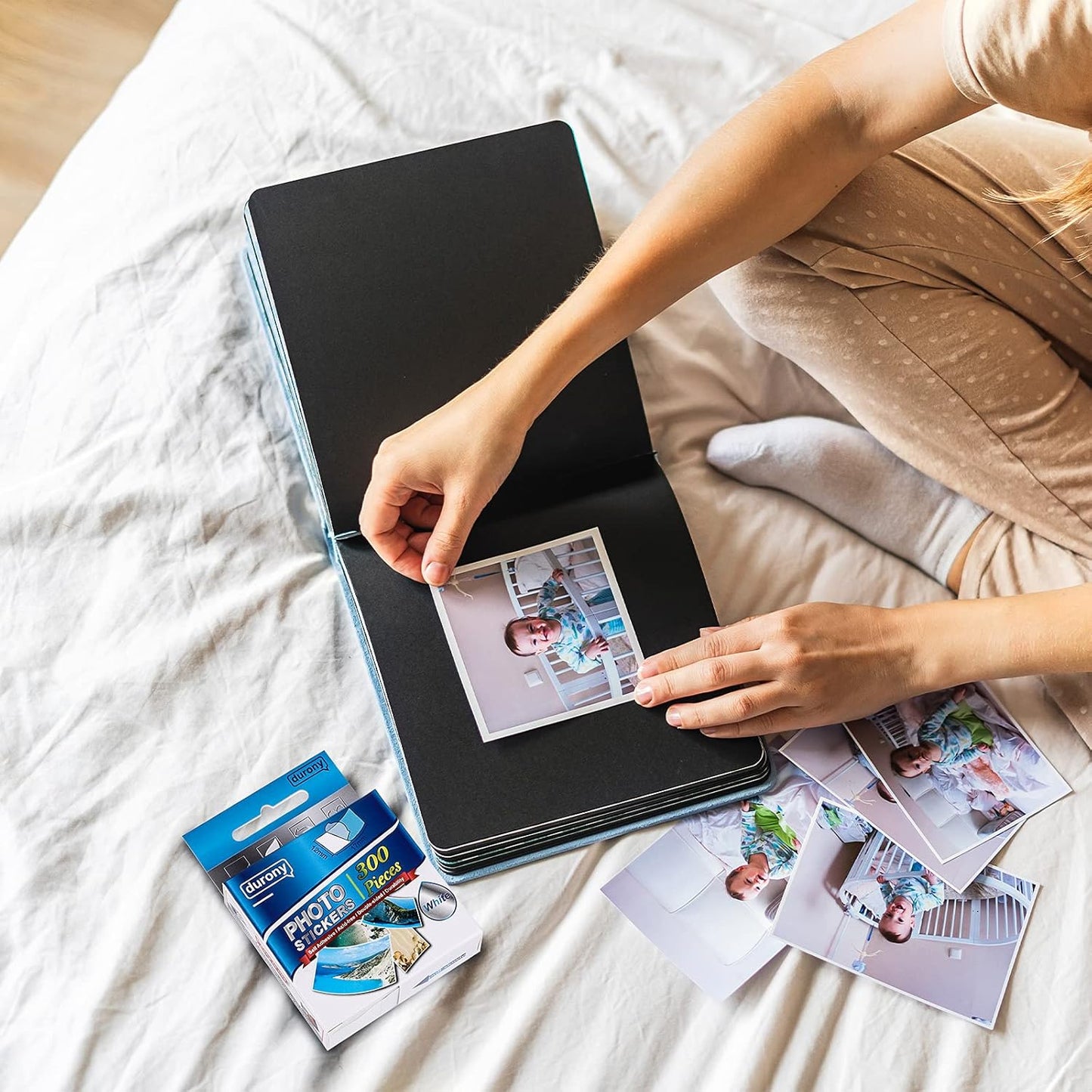 Durony 300 Pieces Photo Sticker White Double-Sided Self Adhesive Photo Tapes for Pictures DIY Photo Album Journal