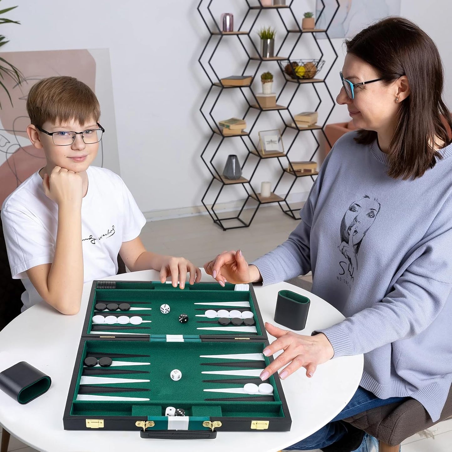 Backgammon Set 2 Players Classic Backgammon Sets for Adults Board Game with Black PU Leather Case Portable and Travel Backgammon Set (Green, 11inch)