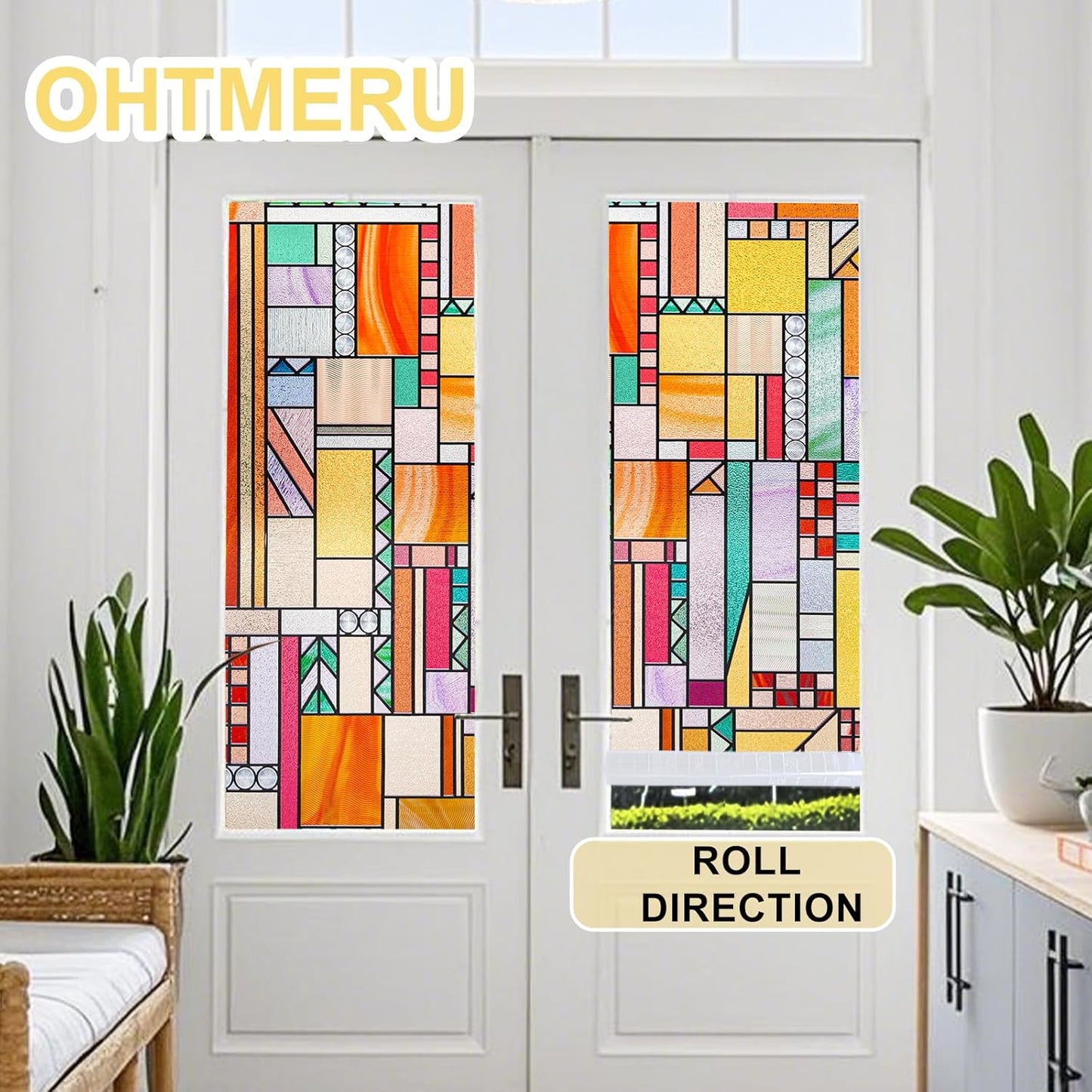 3D Stained Glass Window Privacy Film, Heat Control UV Blocking Static Cling Decorative Window Film for Bathroom,Front Door,Home Non Adhesive,16.9 x 39.3 inches Autumn Reverie