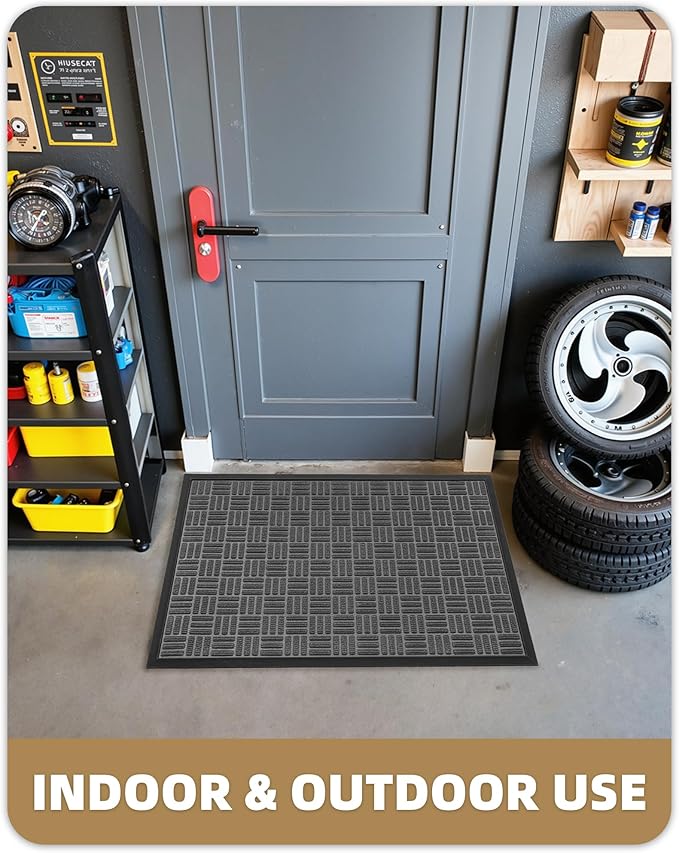 Color&Geometry Front Door Mat Outside Entrance, Heavy Duty Non Slip Low Profile Doormat for Entryway, Trap Dirt and Moisture Welcome Mats All-Weather, Easy Clean, Patio, Garage, 24"x36" Grey