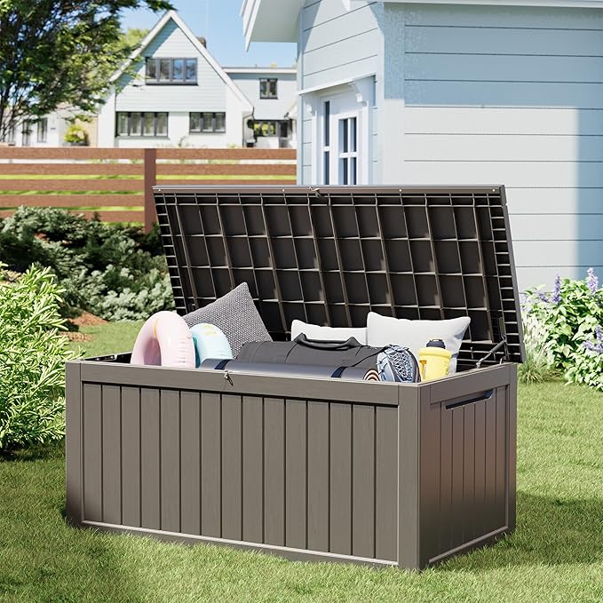 NUNU LAB 270 Gallon Large Resin Deck Box, Waterproof Outdoor Storage Box, Lockable Storage Bin for Patio Furniture, Garden Tools, Pool Accessories, UV-Resistant & All-Weather, Grey