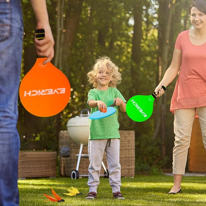 EVERICH TOY Paddle Ball Set – Indoor & Outdoor Racket Game for Kids, Teens, and Adults, Badminton & Camping Games Essentials, Fun for Beach, Yard, and Lawn Play All Year Round
