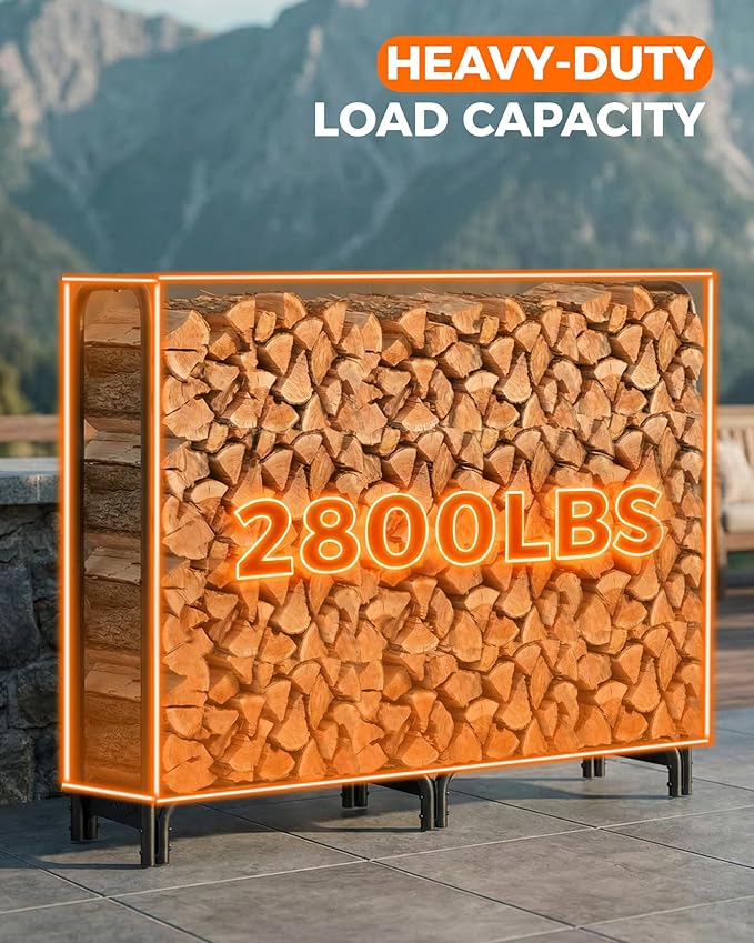 5ft Firewood Log Rack with Cover Outdoor, Heavy Duty Indoor Outdoor Firewood Storage Rack with Cover Combo Set Black