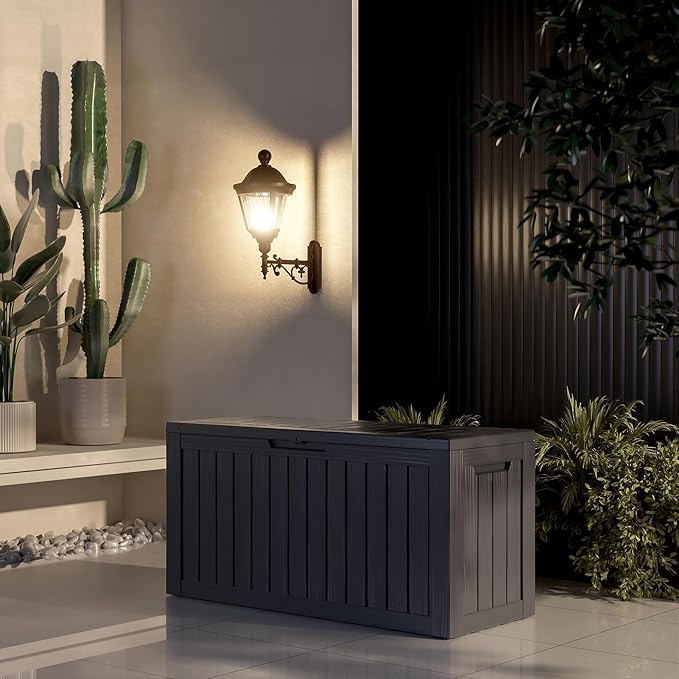 80 Gallon Resin Deck Box, Outdoor Waterproof Storage Containers, Lockable Patio Storage Box For Furniture, Gardening Storage With Lids (Black)
