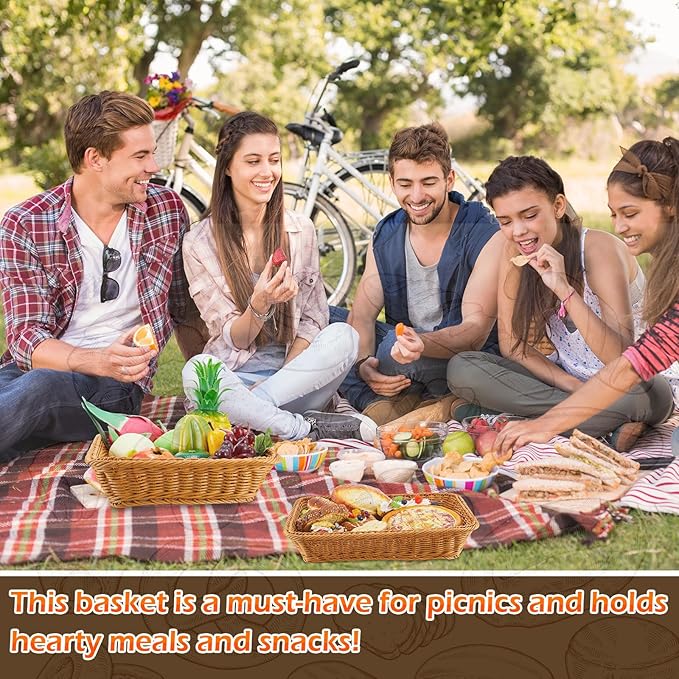 Tioncy 10 Pcs Poly Wicker Woven Bread Basket Imitation Rattan Fruit Basket Tray Stackable Rectangular Food Baskets for Serving Display Storage Kitchen Restaurant Home Vegetable (11.81 x 7.87 x 2.76")