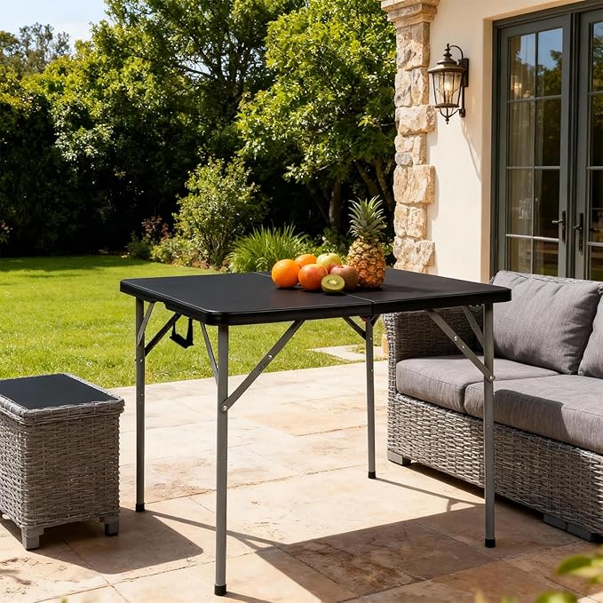 FDW 34" Folding Card Table Plastic Table Portable Square Height Dining Table Perfect for Party and Parties Backyard Events, Black
