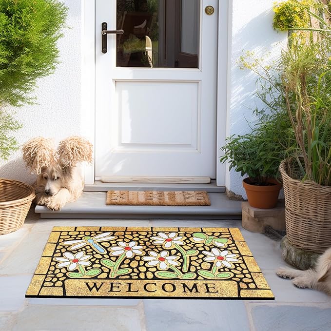 CHICHIC Welcome Door Mat 24 x 36 Inch Front Doormat Outdoors for Home Entrance Outdoors Mat for Outside Entry Way Doormat Entry Rugs, Heavy Duty Non Slip Rubber Back Low Profile, Dragonfly