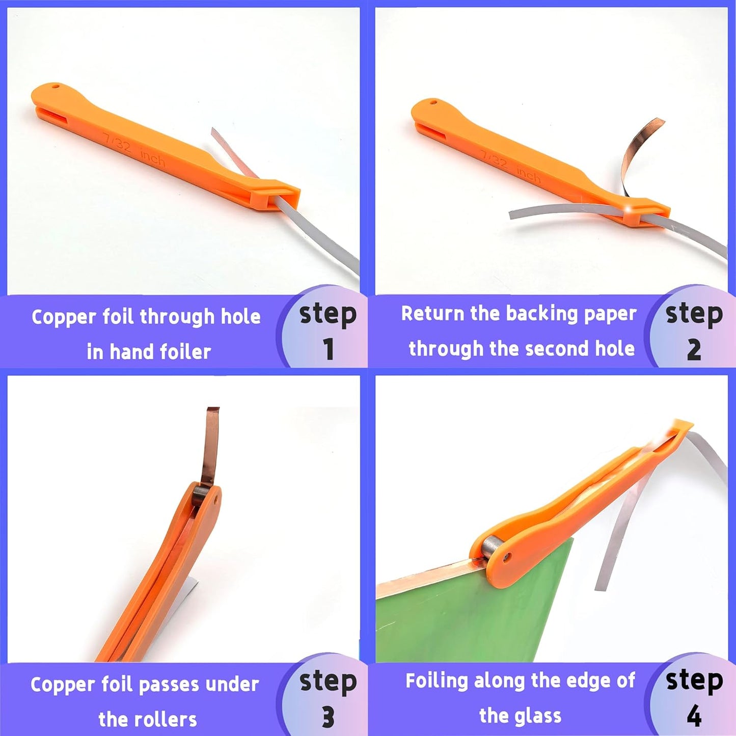 Copper Foil Hand Foiler for Stained Glass, 7/32" and 1/4" Hand Foiler Tool Kits, Orange