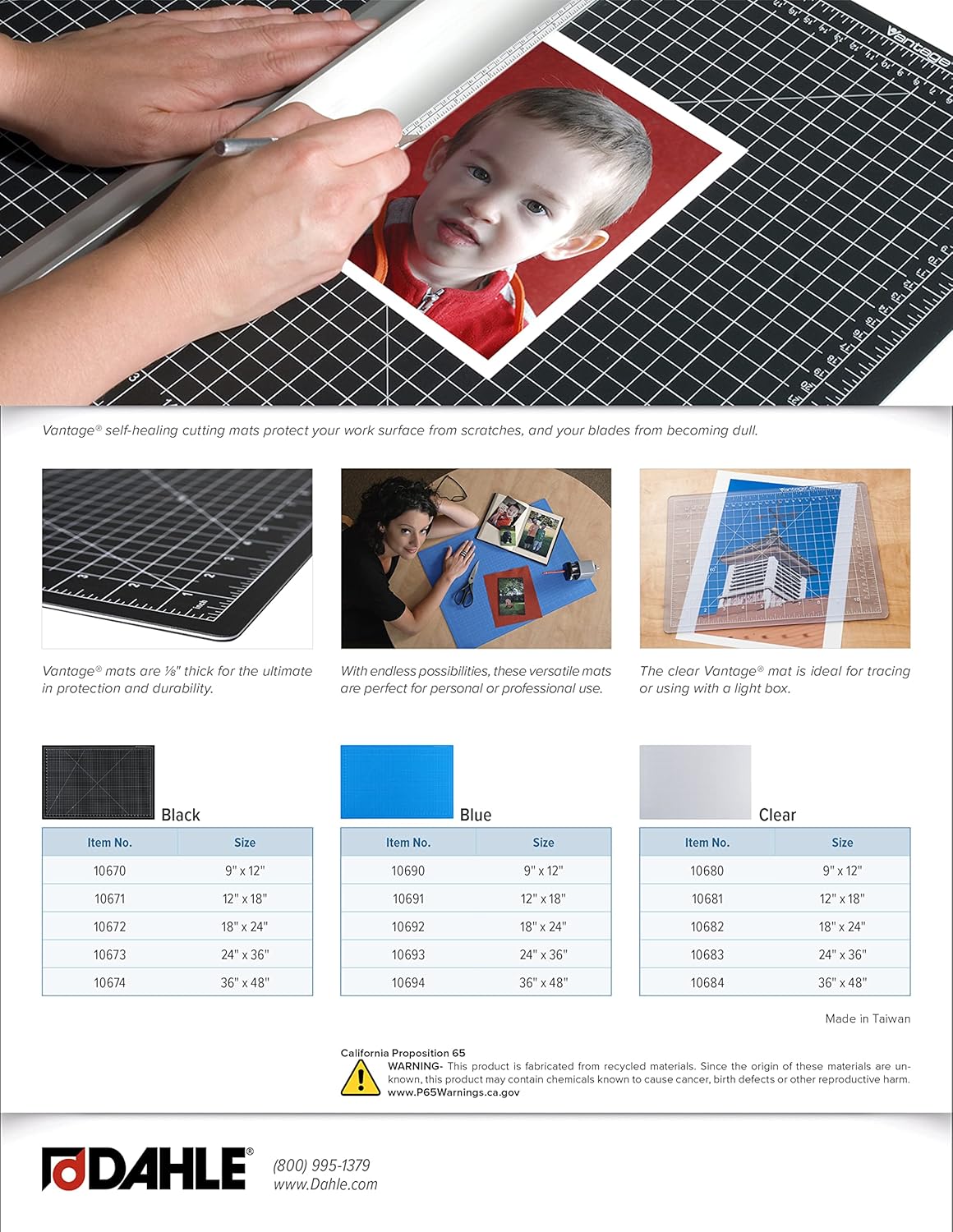 Dahle Vantage 10682 See-Through Premium Self-Healing Cutting Mat, 18"x24", 1/2" Grid, 5 Layers for Max Healing, Perfect for Crafts & Sewing, Clear