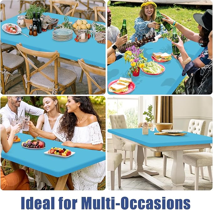 Spandex 6 Foot Rectangle Table Cloth 6 Pack, Elastic Fitted Tablecloths for Picnic, Stretch Washable Patio Table Cover for Outdoor, Camping, Banquet and Parties (Blue Mist, 30"x72")