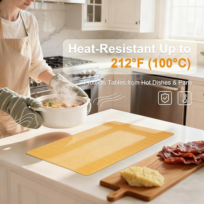 Faux Leather Placemats Set of 4 – 17x12 Inch Vinyl Table Mats, Heat Resistant, Non Slip, Wipeable & Washable, Easy to Clean Dining Table Decor for Kitchen & Dining Room(Golden Yellow)