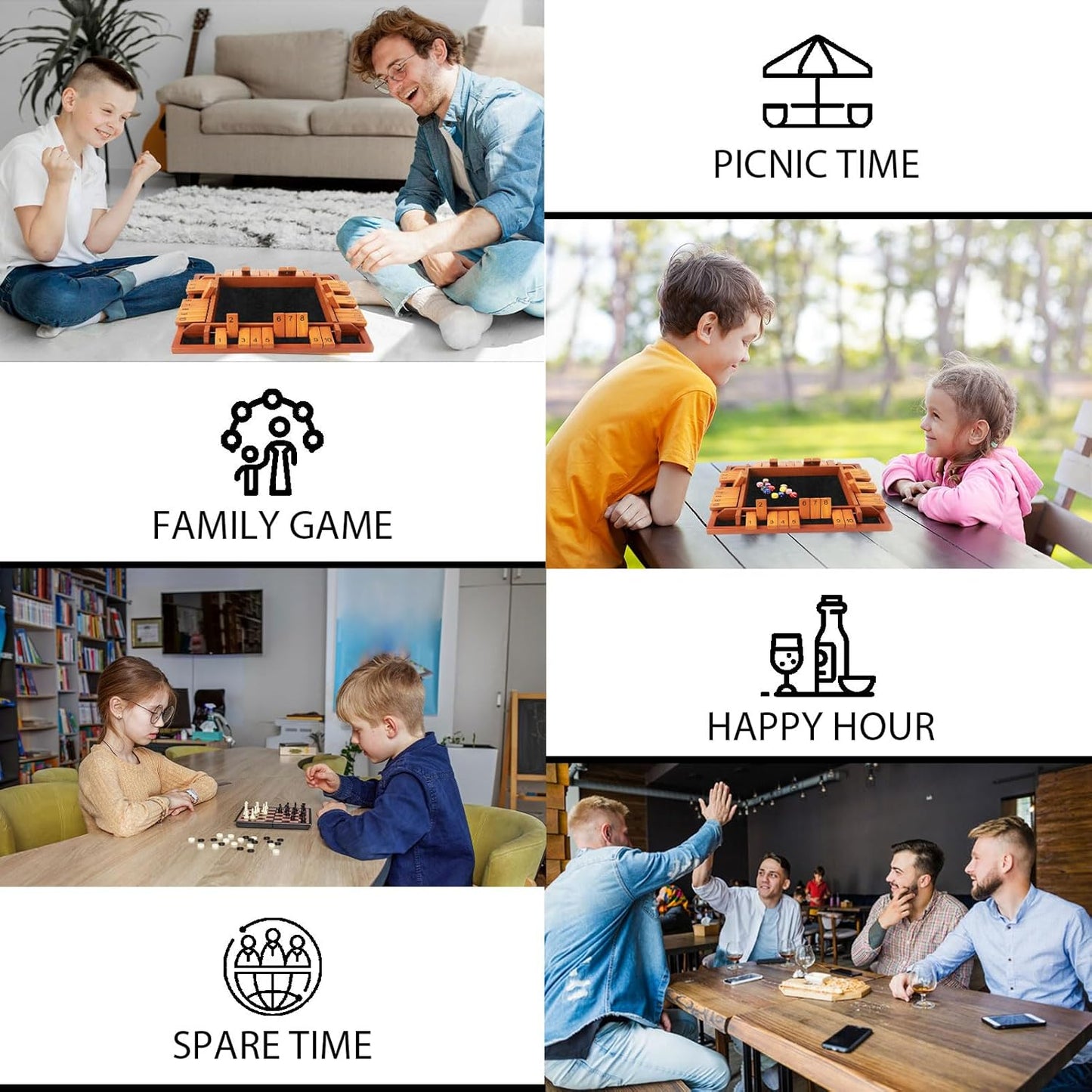 Upgraded 1-4 Players Shut The Box Dice Game, Wooden Board Table Family Game for Kids and Adults with 12 Dice, Classic Tabletop Math Game for Pub Classroom Party, Gift for Christmas Birthday