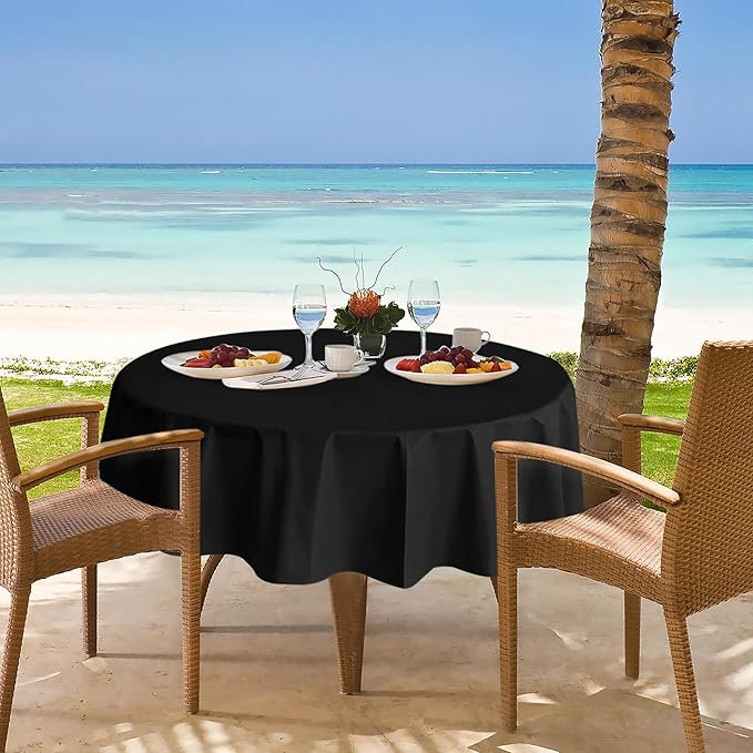 Nasitos 2 Pack Round Black Tablecloth 60 Inch-Vinyl Tablecloths Spill-Proof Table Cloth for Circular Table Cover, Plastic Table Cloth for Dining, Banquet Parties, Holiday Dinner, Anniversary
