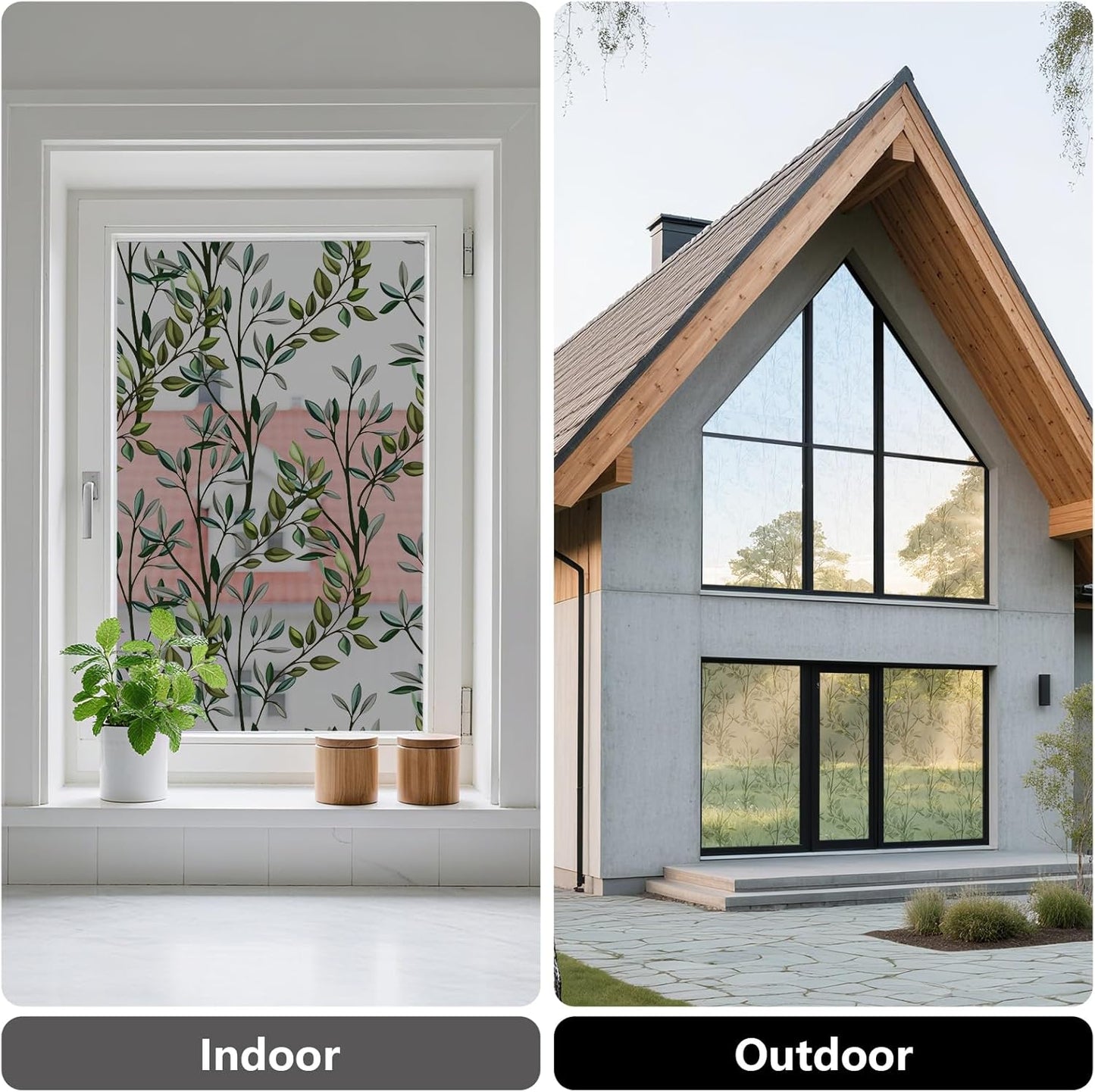 NINETREX One Way Window Privacy Film, Daytime Privacy Static Cling Sun Blocking Anti UV Reflective Window Tint for Home and Office 17.5 x 157.4 inches, Black Silver Leaf