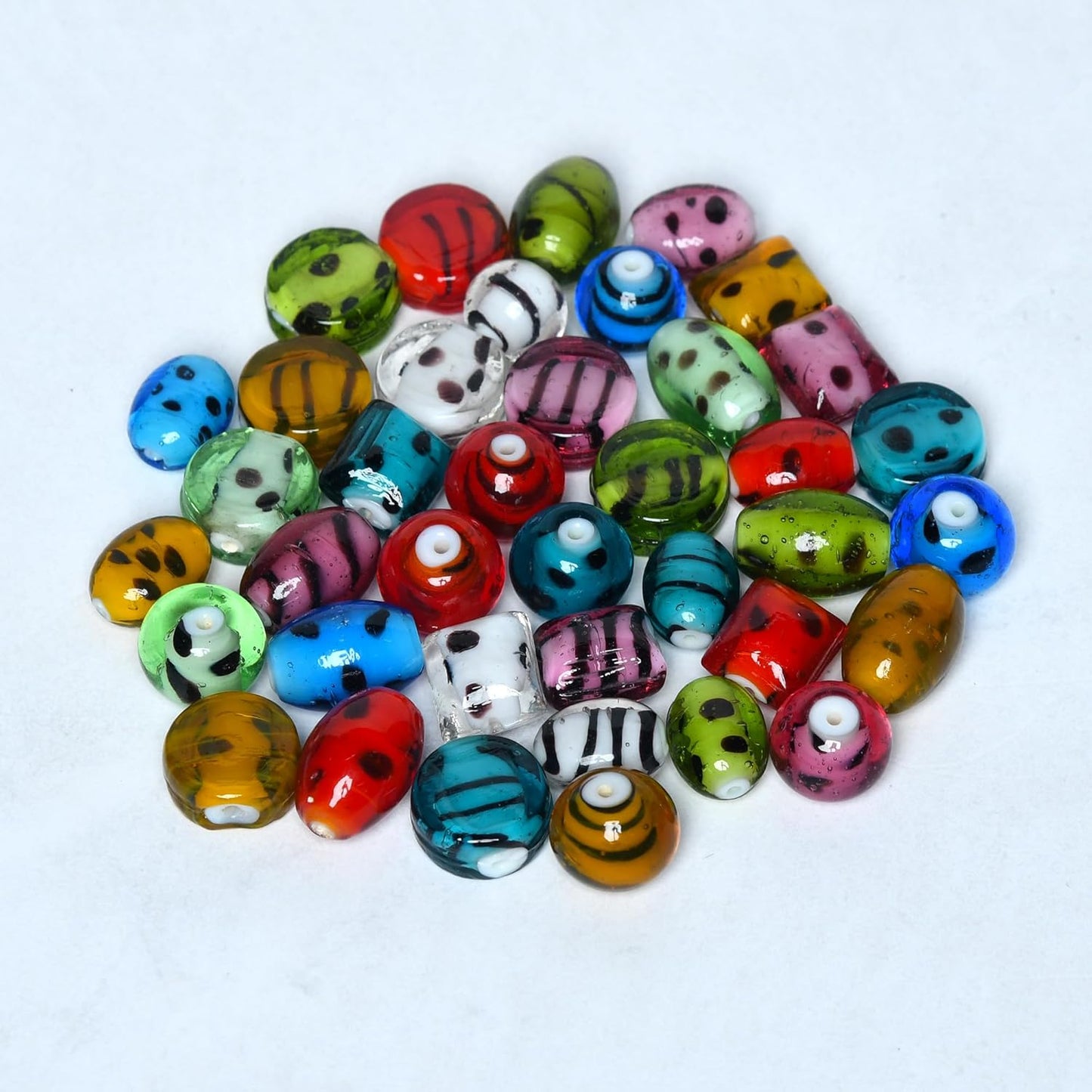 2/3 LB Bag of Assorted Glass Beads for Jewelry Making, Lampwork Murano Bead Mix for Bracelets and Necklaces, Crafting Beads Supplies Kit, Large & Small Beads (Dots + Stripe Mix)