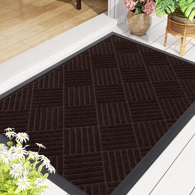 Smiry Front Door Mat Outside Entrance, Heavy Duty Outdoor Indoor Natural Rubber Doormat, Non Slip, Trap Dirt and Moisture, Easy Clean, Low Profile Patio Porch Entryway Mat, 29.5x17, Pure Brown