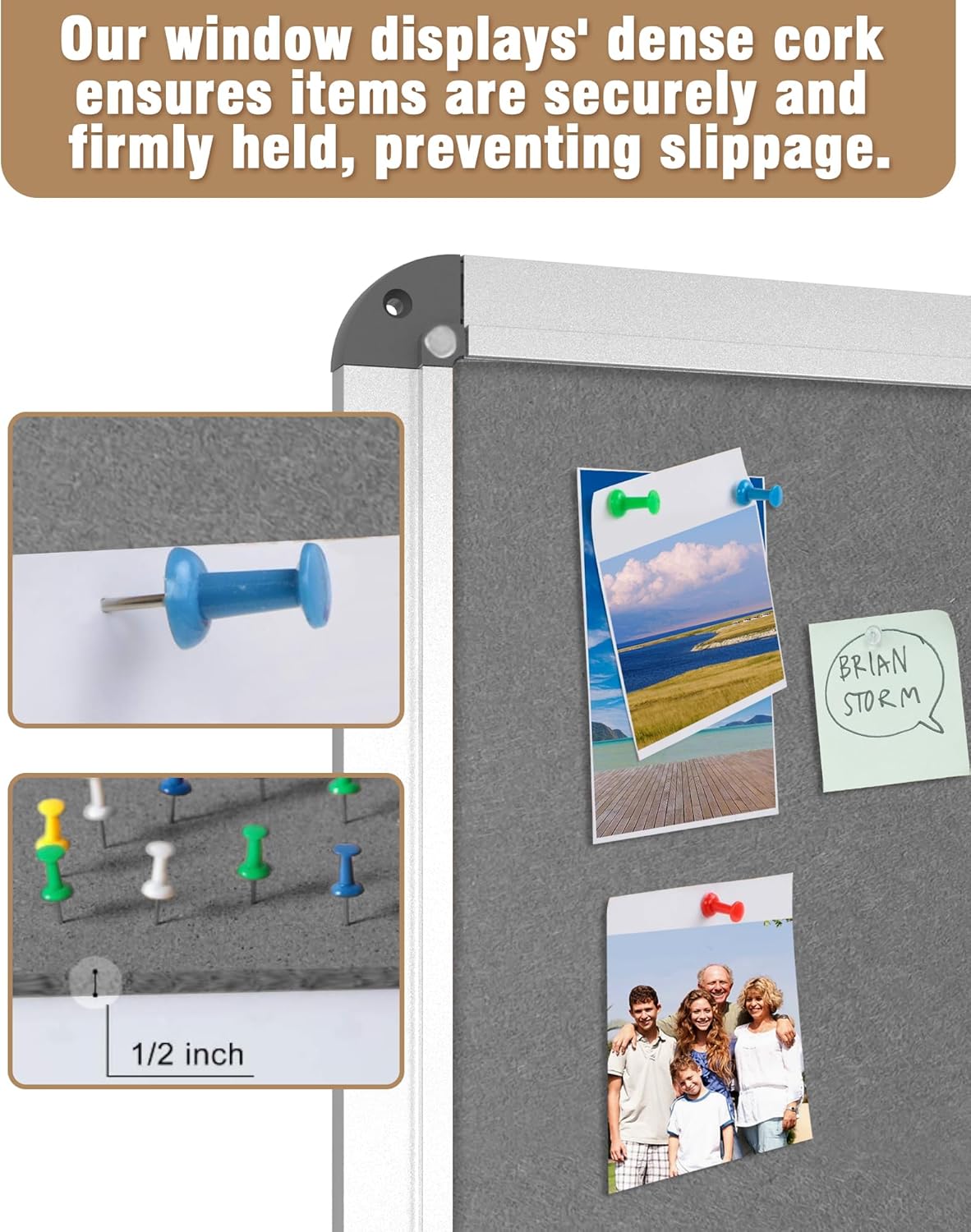 28"x26" Enclosed Bulletin Board, Lockable Weather-Resistant Aluminum Cork Noticeboard for School & Office, Silver Frame w/Grey Flet