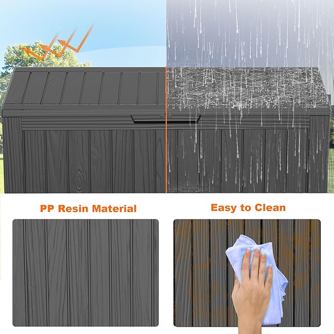 75 Gallon Outdoor Storage Box, Resin Deck Boxes Waterproof, Indoor Outdoor Bin for Package Delivery, Patio Cushions, Gardening Tools, Lockable, UV Resistant
