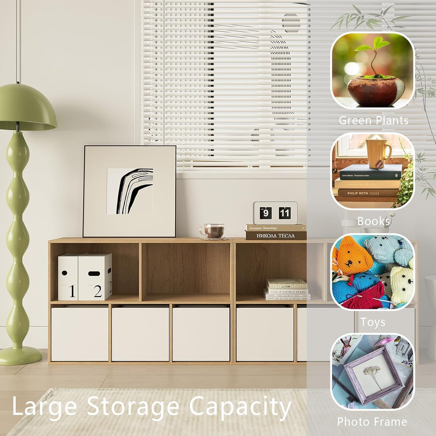 Wood Storage Organizer Drawer, 2 PCS 11x 11x 10Inch Wooden Bins Box for Home Books Clothes Toy Modular Open Cubby Storage System - Office Bookcase Closet Shelves,Embossed White