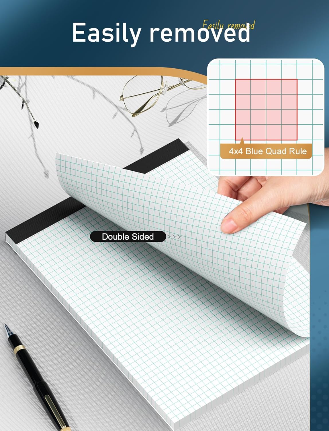 Graph Paper Pads 8.5 x 11, 6 Pack, 4x4 Blue Quad Grid Paper Pad, White Quadrille Pad 8-1/2" x 11", Easy Tears Off, Grid Notebook 8.5 x 11, White 70 GSM Graft Paper, 30 Sheets/Pad
