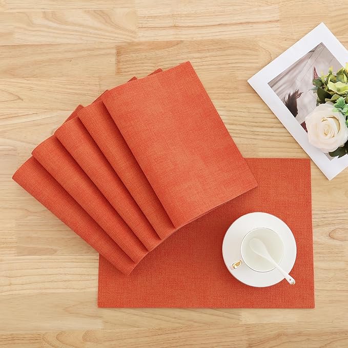 Homaxy Faux Leather Heat Resistant Placemats for Dining Table Set of 4, Waterproof Wipeable Washable PU Table Mats, Easy to Clean Anti-Slip Place Mats, 11.8" x 17", Orange