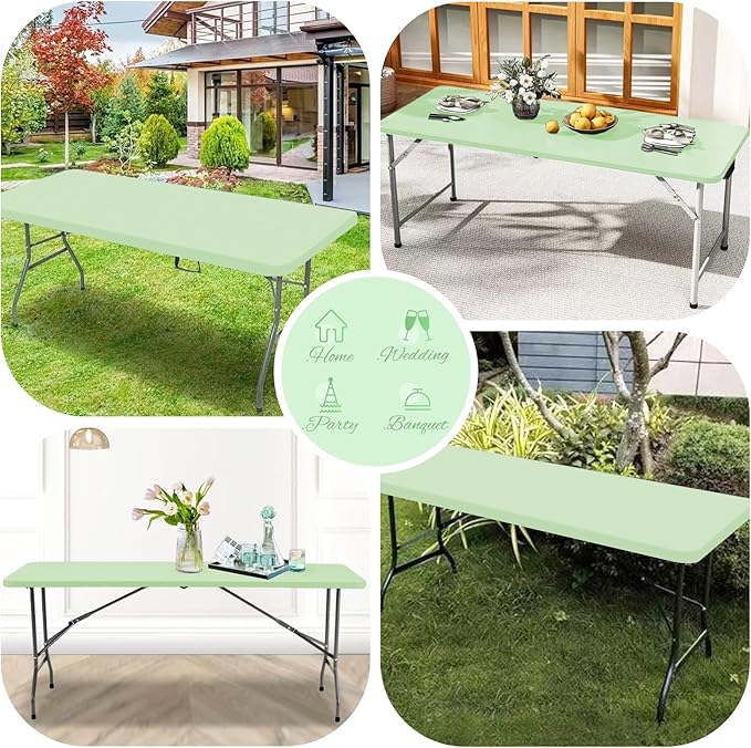 10 Pack Stretch Fabric Table Top Cap Cover, Sage Green Table Covers fits 6Ft Tables, Washable Elastic Universal Rectangle Tablecloth Protector for Indoor Outdoor Party Picnic Wedding (30" W x 72" L)