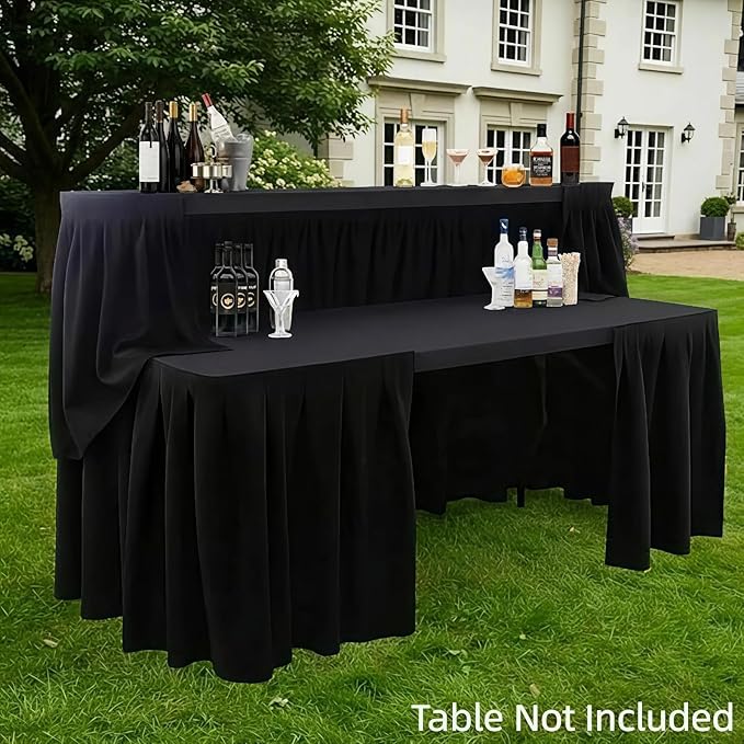 Bar Top Riser Tables Bar Riser with Skirt Mobile Folding Table Foldable Portable Risers for Banquet Events Home Party Picnics Restaurants(Table Not Included) (Black,6 ft)
