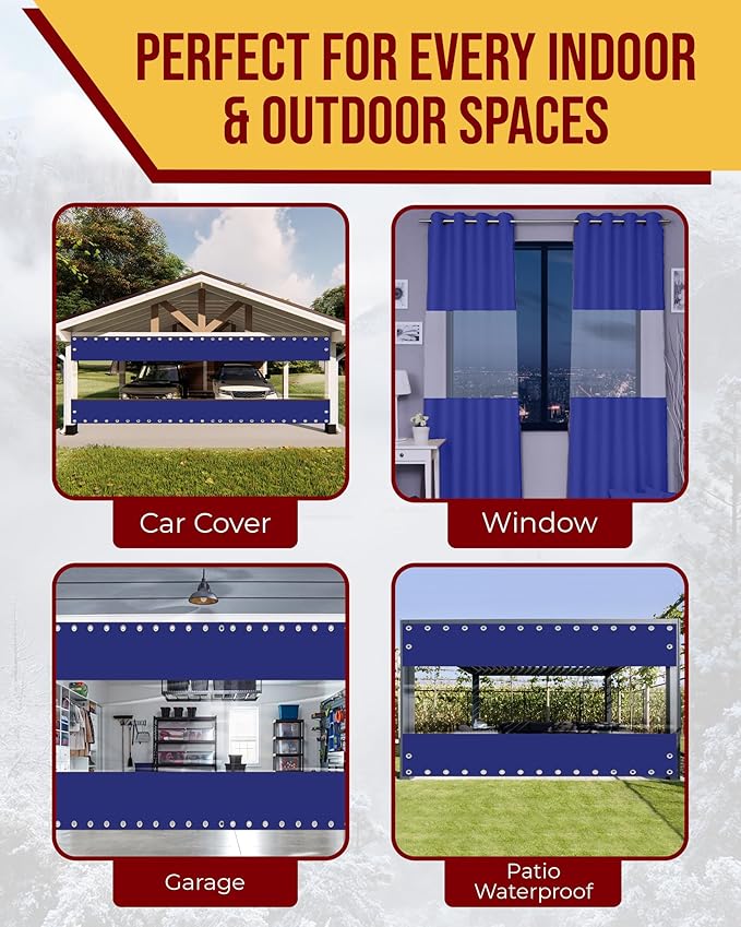 FoundGo 8'H x 7'W Vinyl Curtains for Patio 19oz, Outdoor Clear Vinyl Patio Enclosure,Heavy Duty Clear Tarp Waterproof Vinyl Tarps with Grommets for Pergola, Balcony,Porch,Gazebos,-4℉ Cold Resistant