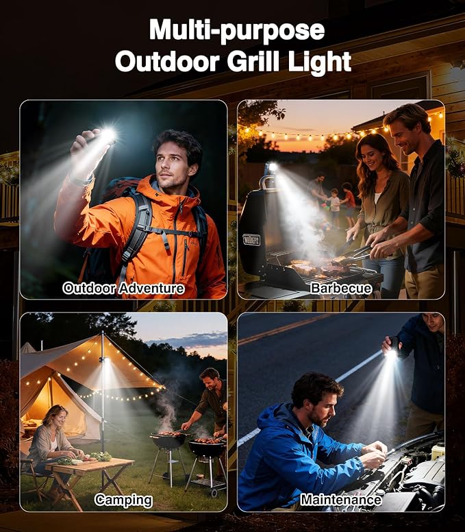 Rechargeable Grill Light for Webwer Grill & Blackstone Griddle, 2 Colors Temperature BBQ Light, Magnetic Auto On/Off Outdoor Barbecue Grilling Accessories Gifts for Men Husband