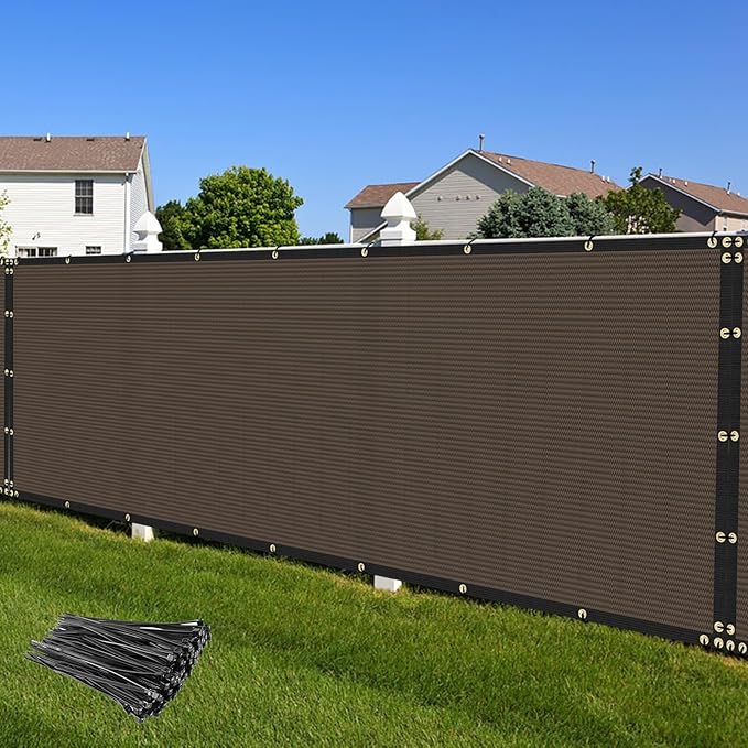 Privacy Fence Screen 8' x 50' Heavy Duty Mesh Windscreen Cloth Brown