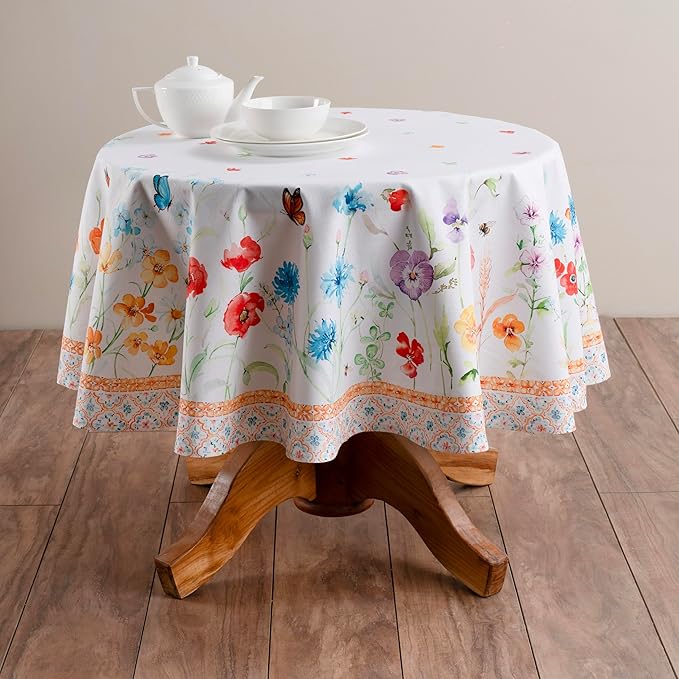 Maison d' Hermine Table Cloth Round Table 100% Cotton 69 Inches Tablecloth Reusable Decorative Everyday Use for Dining Room, Farmhouse, Home, Party, Festive & Wedding Spring Summer - Summer Whisper