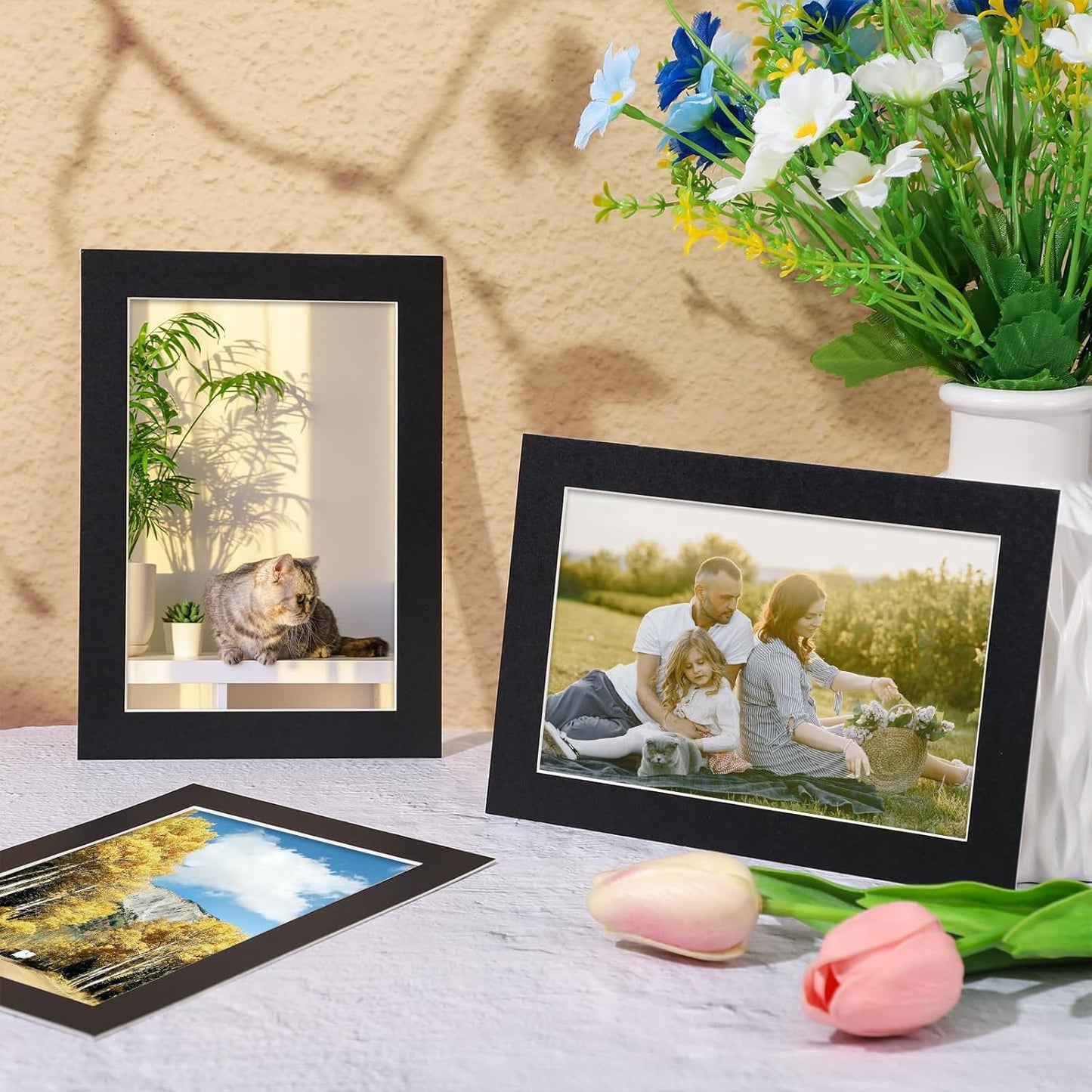 Prudiut 15 Pack 4x6 Black Picture Mats, Frame Mattes for 3x5 Pictures Display Photo Frame Mat Core Bevel Cut Mat Board Show Kit for Photos, Prints, Artworks