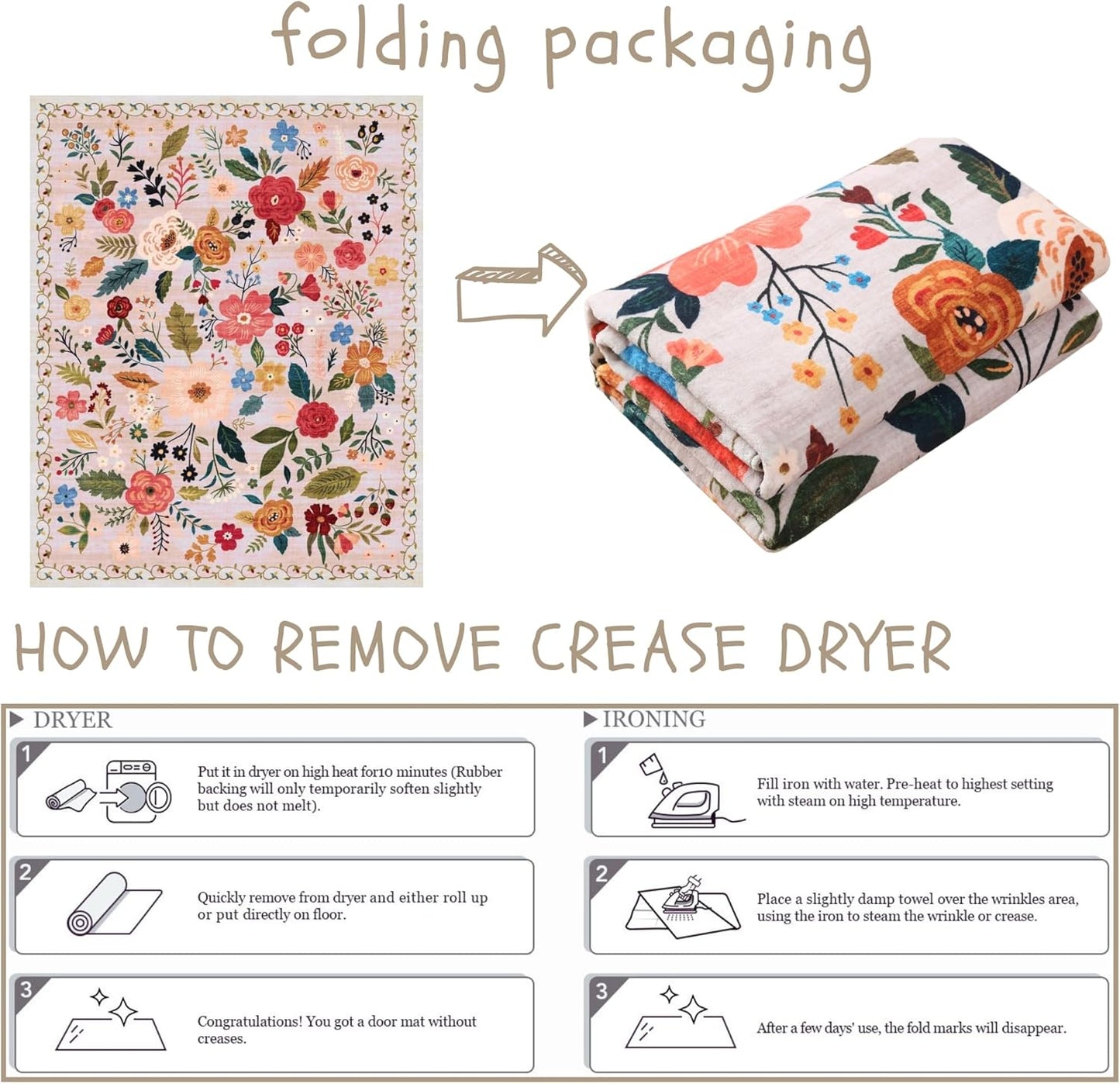 Rugcomf Bedroom Rug 3x5 Rug Washable Area Rug Non Slip Low Pile Boho Floral Small Carpet for Bedroom, Bedside, Kitchen, Entryway, Kids Room, Office, College Dorm Essentials for Girls(Beige)