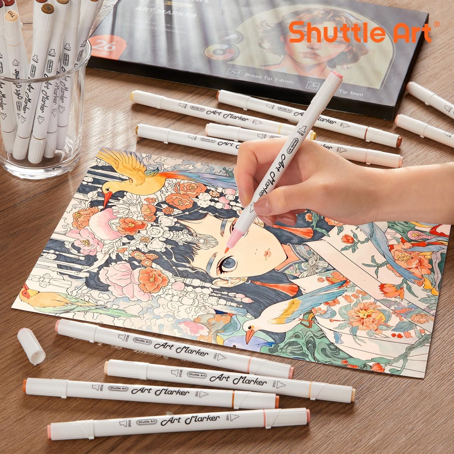 Shuttle Art 26 Colors Skin Tone&Hair Art Markers, Dual Tip Alcohol Based Flesh-Color Marker Pen Set Contains 1 Blender Perfect for Kids & Adults Portrait,Comic, Anime, Manga, Illustration