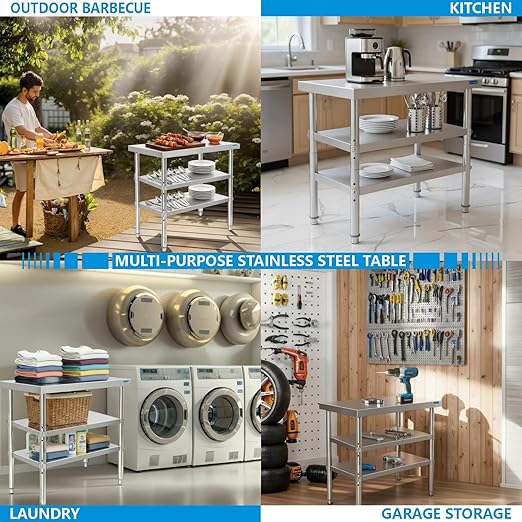 Stainless Steel Table Commercial Stainless Steel Prep Table 18 x 30 Inch, NSF Metal Commercial SS Kitchen Prep Worktable for Restaurant Kitchen Garage Warehouse