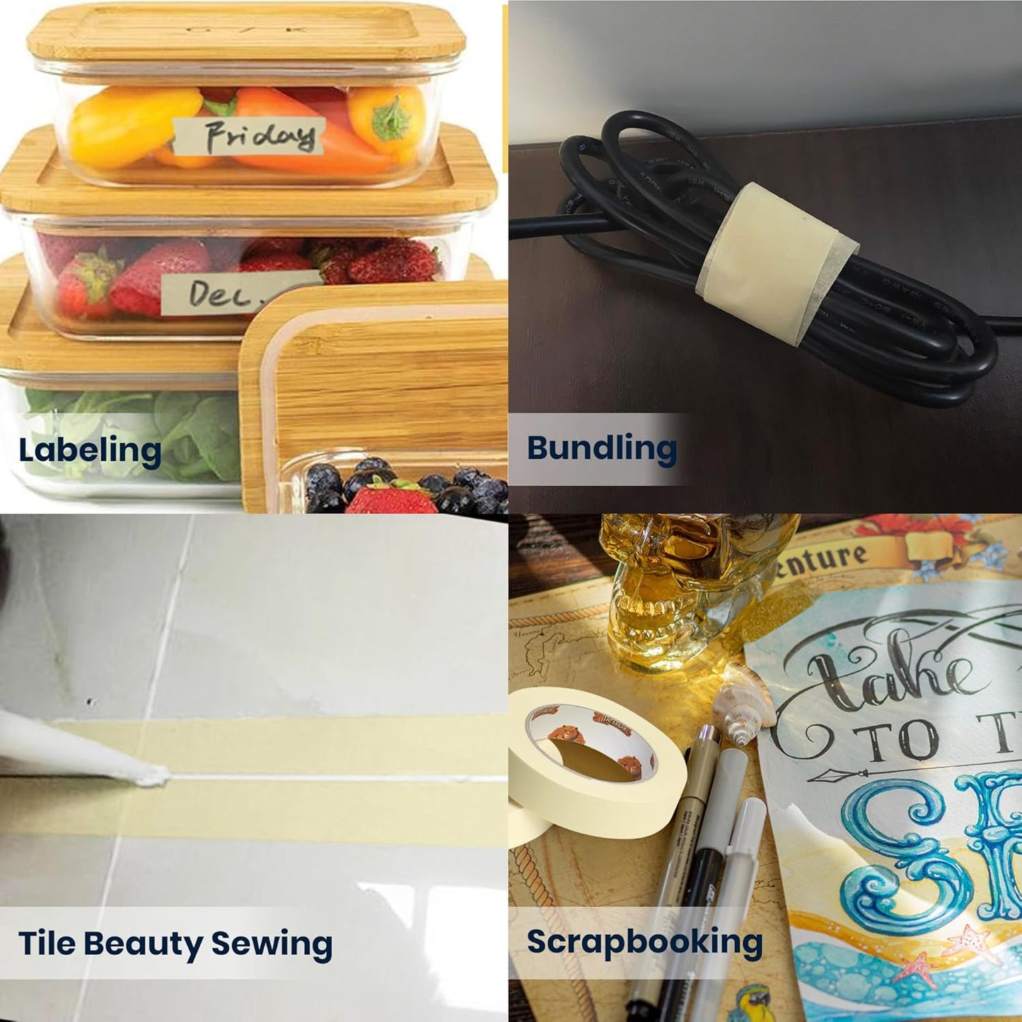 TAPEBEAR General Purpose Masking Tape Beige White 1.88 Inches x 60 Yards, Bulk Painters Tape for Painting, Labeling, DIY Arts Crafts, Home Office School Projects, 36 Rolls