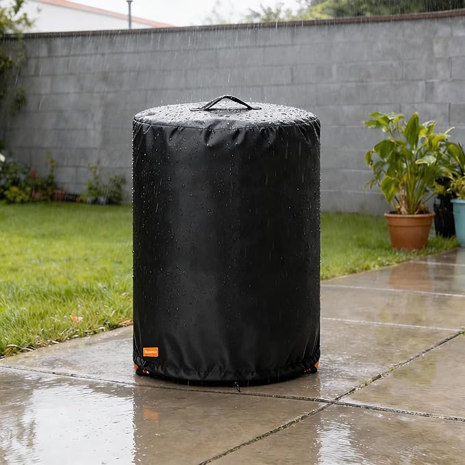 Fire Pit Cover for Bali Outdoors 30 x 25 Inch Propane Fire Pit,Outdoor Heavy Duty 600D 100% Waterproof Fire Pit Cover Round,Weatherproof Firepit Covers Round 30" Dia x 25" H,Black