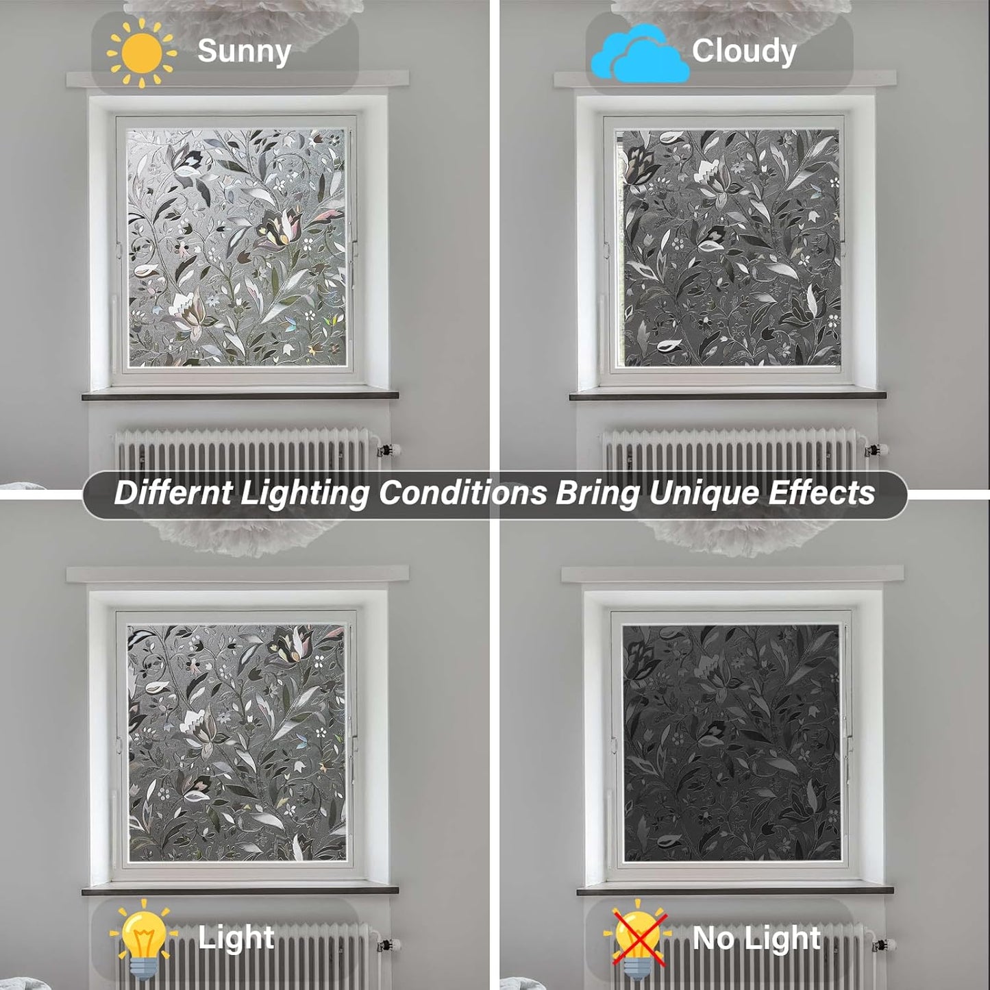 LEMON CLOUD Window Film, Decorative Window Privacy Film, Window Film Privacy Static Cling Frosted, Anti-UV Sun Blocker Heat Control for Home(Grayish Black, 35.4 x 157.4 inches)