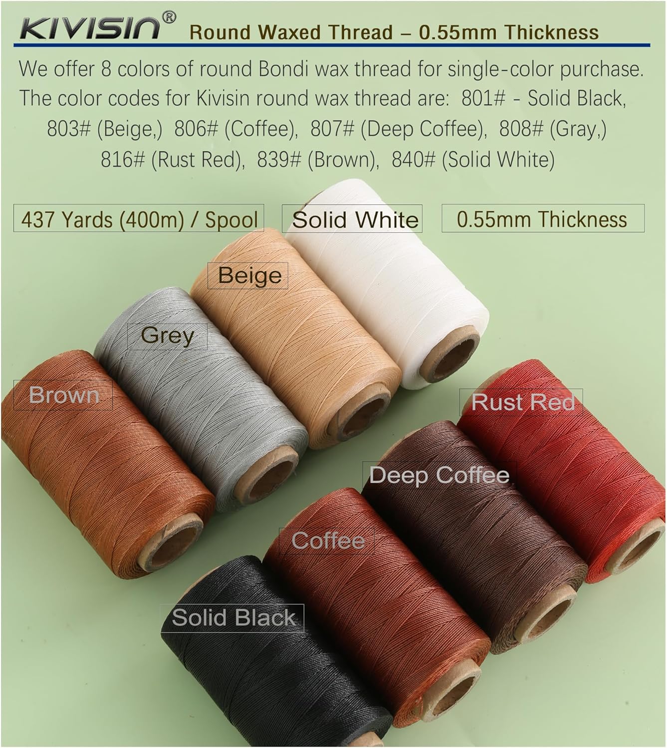 Sturdy Bonded Waxed Polyester Thread, 0.55mm, 437 Yards Wax String Cord - Brown for Leather, Hand Sewing, Stitching, Bookbinding, Beading, Bracelets and Macrame Jewelry Making